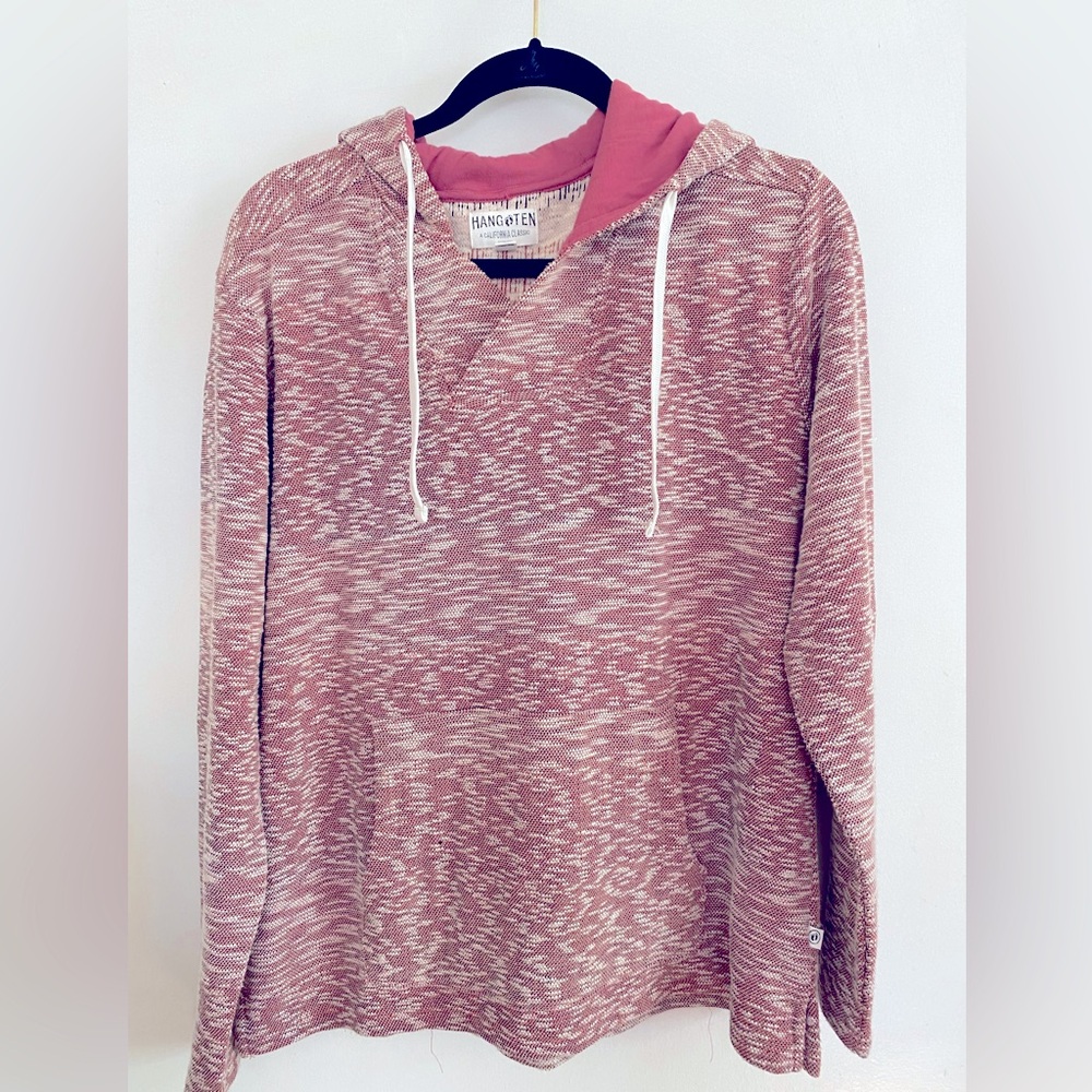 HANG TEN Hoodie Sweatshirt Womens L Tweed Red California Classic Sweater Cotton